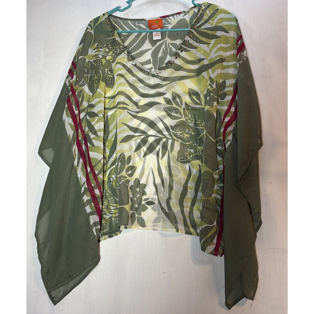Heart Of Palm Womens 2X Blouse Semi Sheer Flowy Sleeves Bling No Camisole